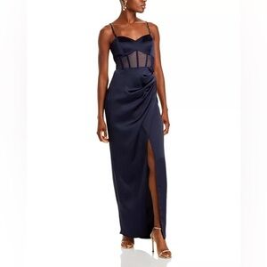 AQUA
Long Satin Illusion Maxi Dress - Exclusive